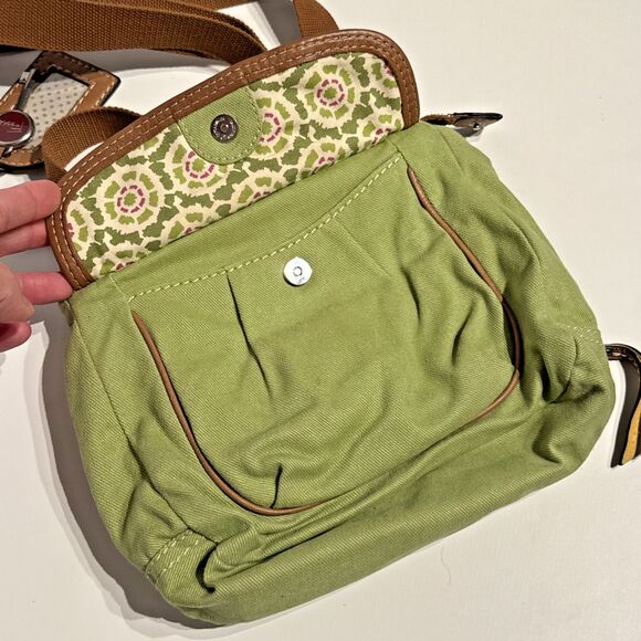 Vintage Fossil Boho Festival Crossbody Canvas Bag Purse Green Brown 10x10x3 (P3) - Picture 6 of 15